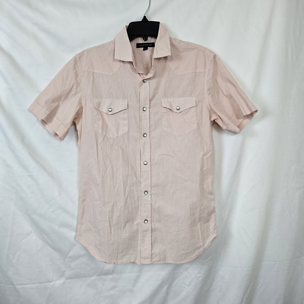 Banana Republic Mens White Orange Star Slim-Fit Western Snap Button Down Shirt S